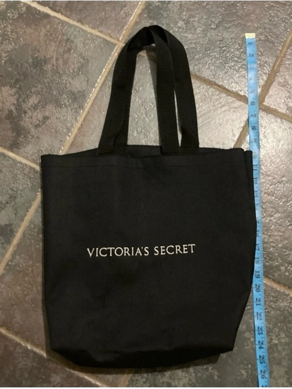 Victoria's Secret Black Canvas Embroidered Tote Bag